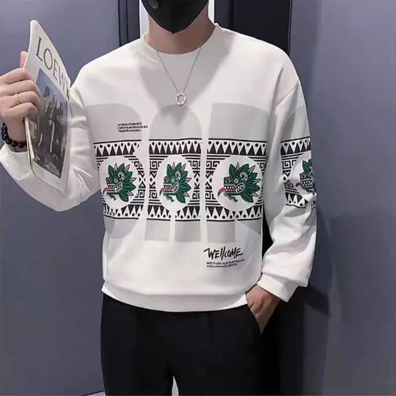 Fashion O-Neck Printed Casual Sweatshirts Mens Clothing 2024 Spring New Loose All-match Pullovers Tops Korean Sweatshirts