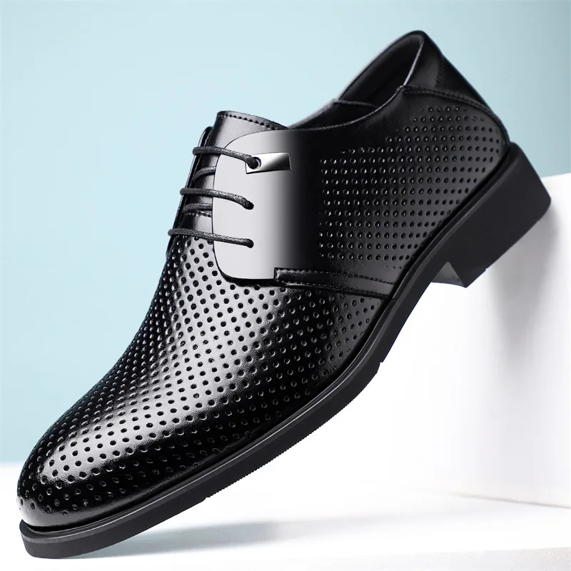 

Мужские кожаные туфли 2026: летние, дышащие, с перфорацией, деловые, в британском стиле, удобные