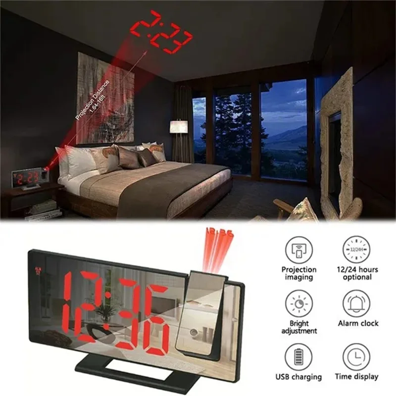 LED Digital Projection Alarm Clock Electronic Clock for Bedroom Projection on Ceiling Electronic Time Projector Bedside Clock