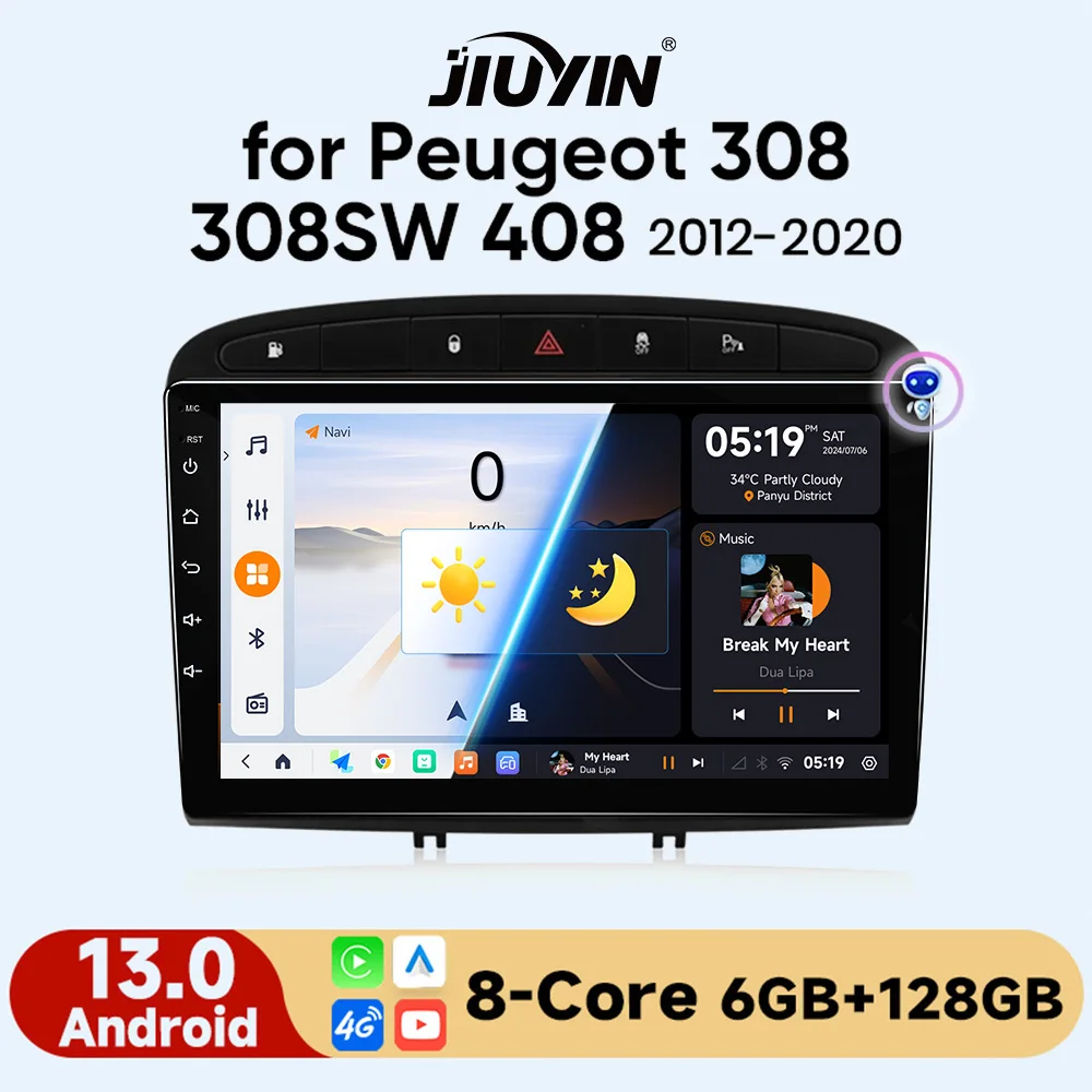 

JIUYIN Android13 Car Radio For Peugeot 308 308SW 408 2012 - 2020 wireless CarPlay Auto car intelligent systems No 2 din 2din DVD