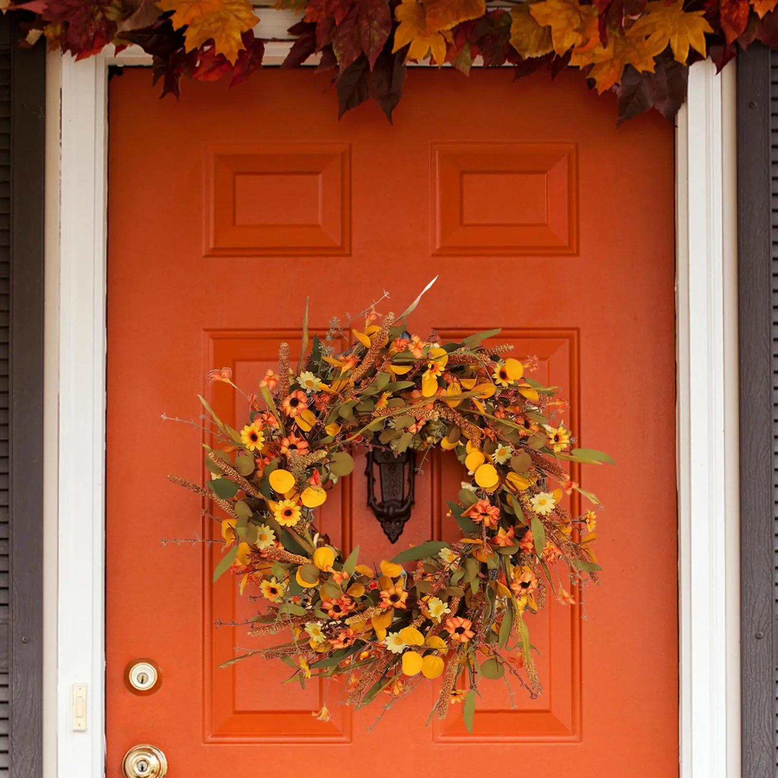 Thanksgiving Flower Wreath Indoor Hanging Decorative Front Door Wreath for Photo Prop Festival Farmhouse Celebration Restaurant