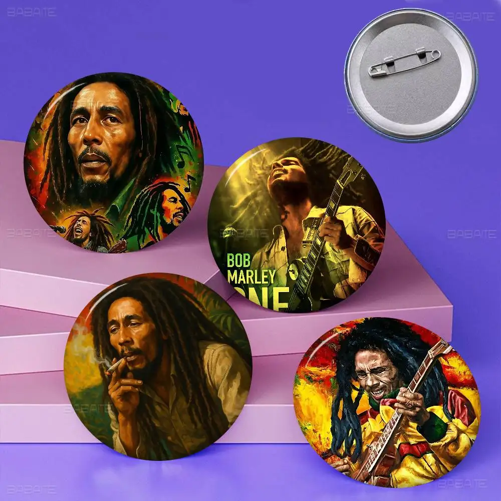 Jamaican Bob Reggae Marley 32/44/58mm Handmade Pin Round Snap-in Brooches For Backpack Cothes Accessories Badge Hat Decoration
