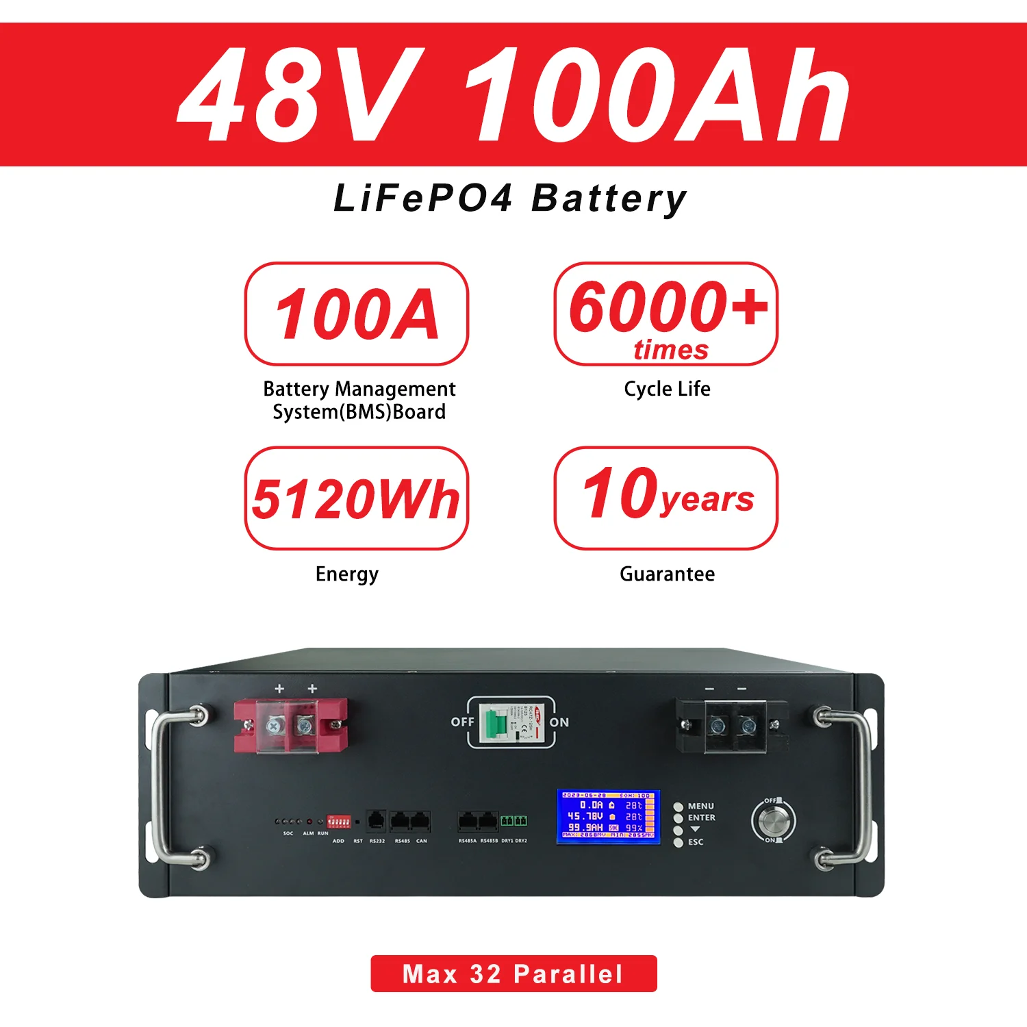 48V 100Ah 200Ah Lifepo4 Battery Pack 4S100A Built-in BMS Grade a Cells 6000 Cycle 32 Parallel 48V 70Ah Lithium Battery NO TAX