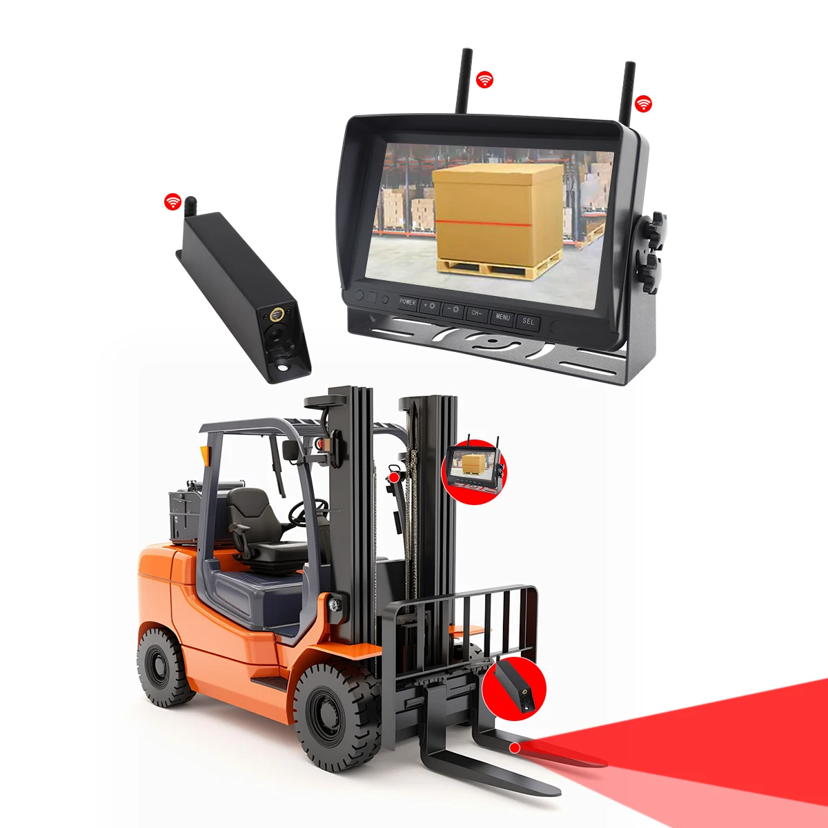 7 Inch  Waterproof 1080P HD DVR 4CH Wireless Forklift  IP69 Built in Battery Camera System Magnetic Camera for Forklift