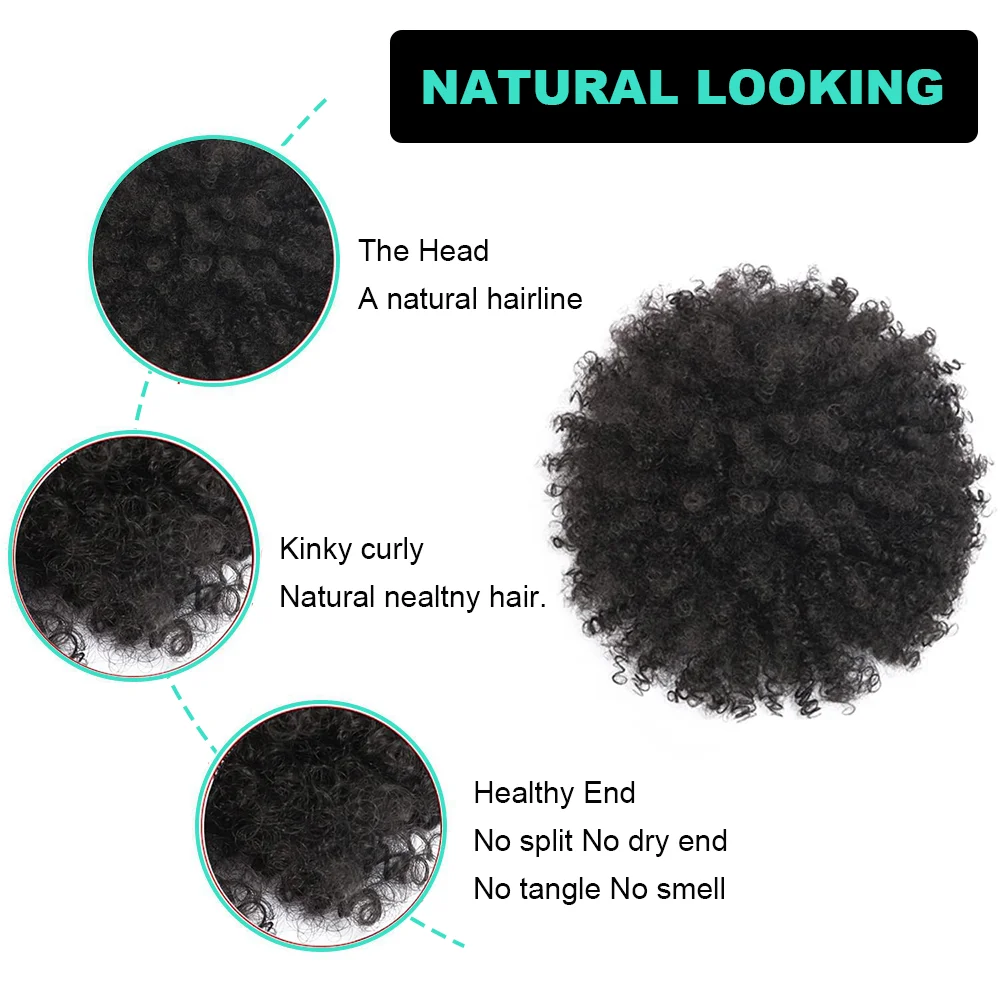 Afro Puff Drawstring Ponytail Extensão para Mulheres Negras, sintético curto Afro, Kinky Curly Bun Hairpieces, 10"