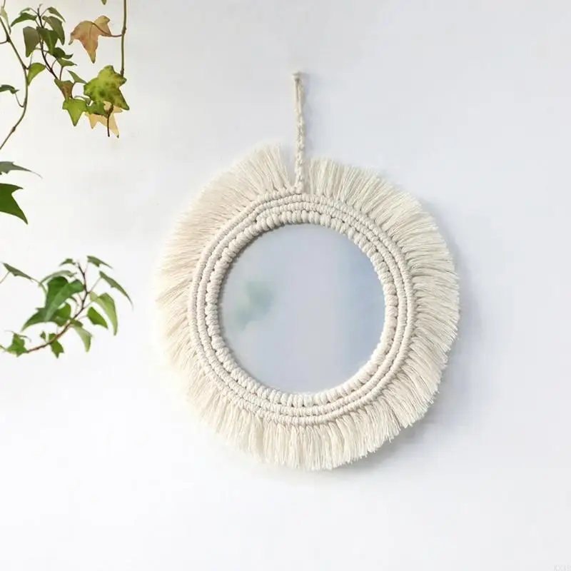 Miroir kx4b bohème avec franges macramées miroirs suspendus pour maison chambre à coucher