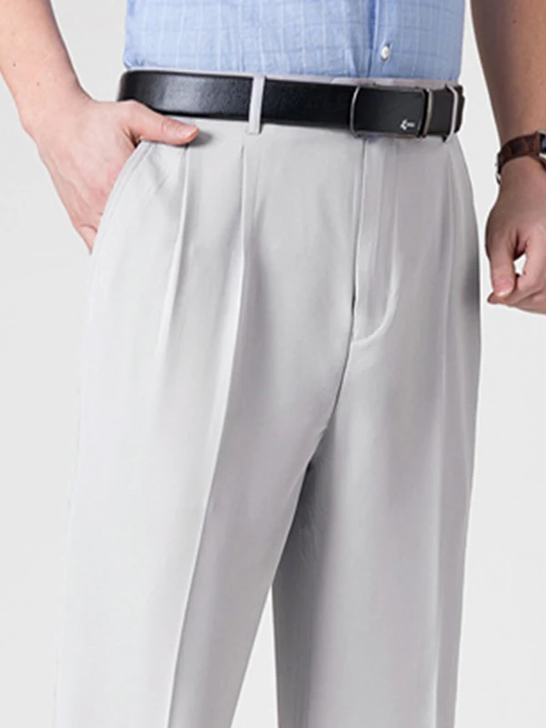

Loose Straight Leg High Waist Silk Men's Dr Pants Deep Crotch Busin Casual Summer Long Trousers for Middle-Aged And Eld...