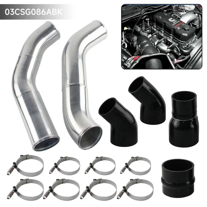 3.5'' Boot Hose Clamp Intercooler Pipe Kit For 13-18 Dodge Ram 2500/3500 6.7L Performance Upgrade Diesel Aluminum Silver/Black