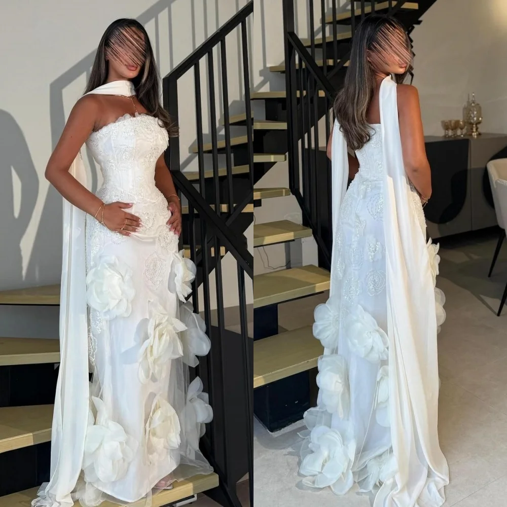 

Customized Sparkle Intricate Jersey Handmade Flower Beading Sequined A-line Strapless Long Dresses Bespoke Occasion Dresses Sexy