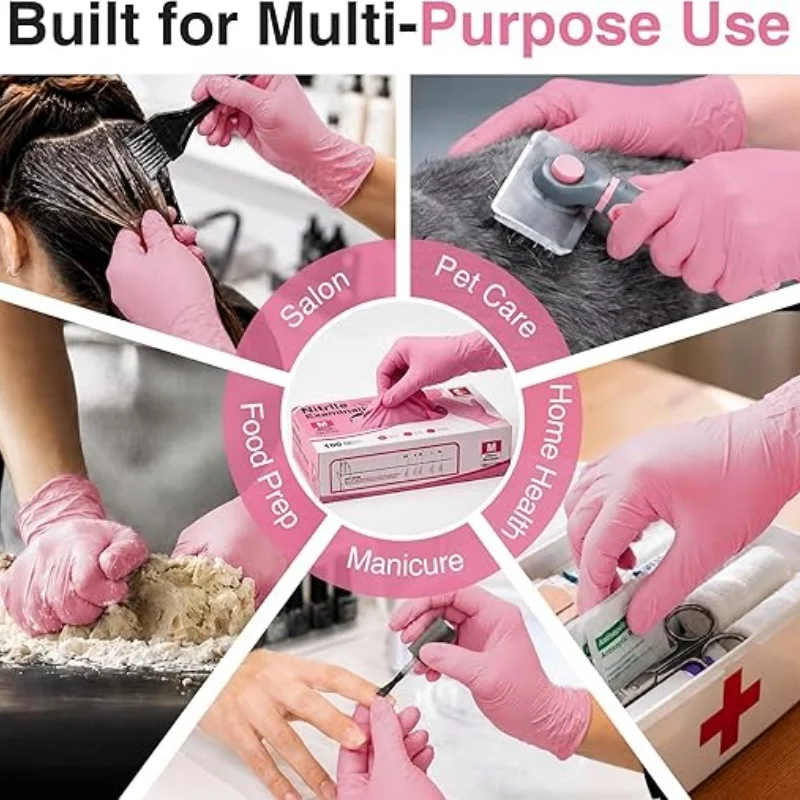 Pink Nitrile Disposable Gloves for Household Cleaning Working Kitchen Gardening Dishwashing Latex Free Nail Salon Tattoo Gloves view 4