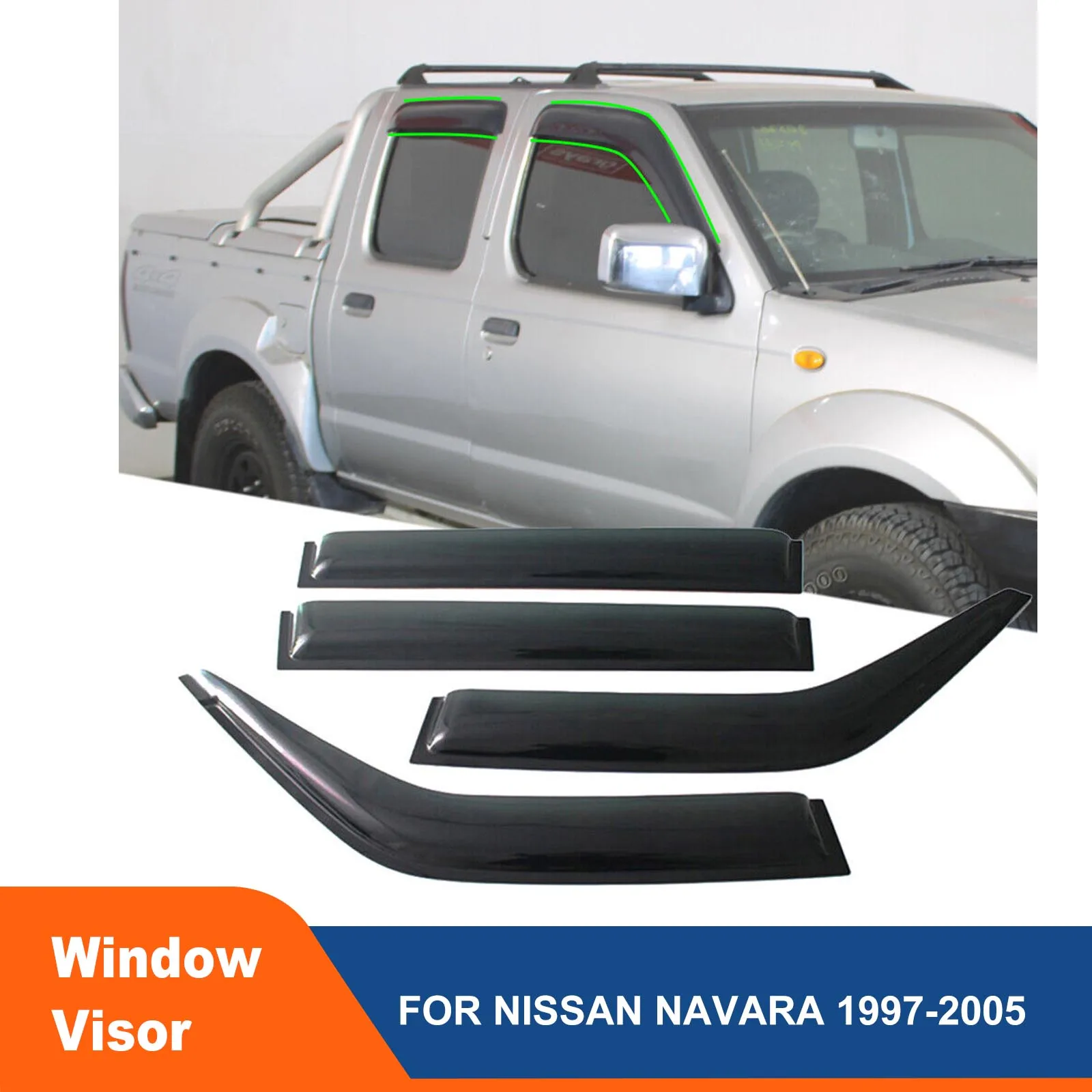 

Matte Black Wind Deflector Window Visor Weathershield Weather Shield FOR NISSAN NAVARA 1997-2005 DOUBLE CABIN Car Accessories