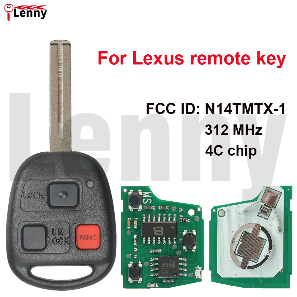 Lenny FCC ID:N14TMTX-1 304MHz 4C-chip TOY48-Blade PANIC-3button car remote key for Lexus RX300 Models after 2000+ key