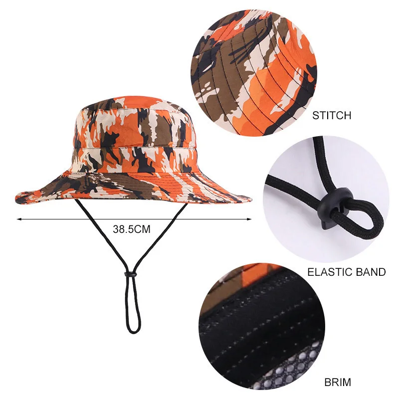 Unisex Summer Foldable Sun Wide Brim Fisherman Hat Men Women Outdoor Sport Climbing Jungle Camouflage Travel Sunscreen Cap W68