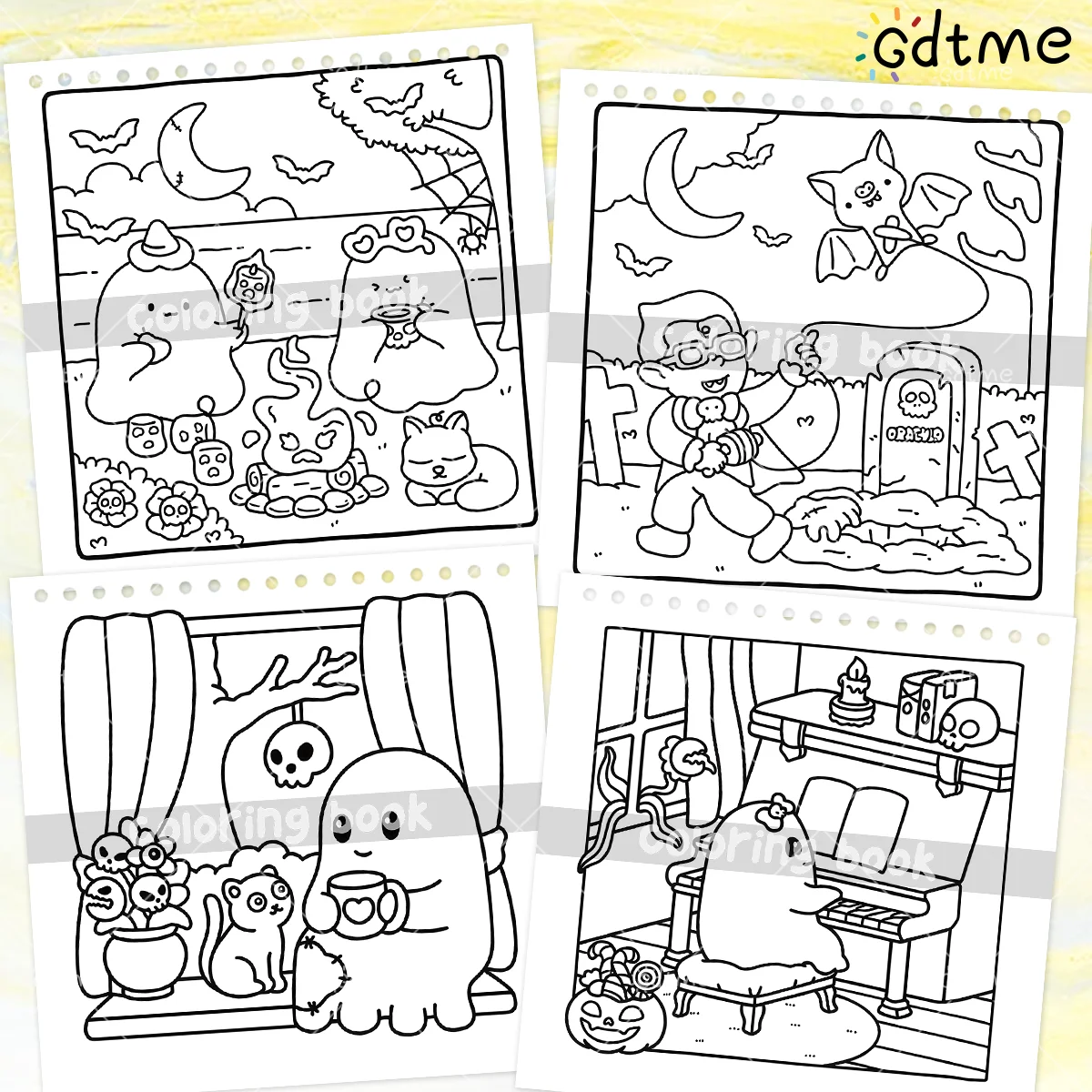 SPOOKY CUTIE كتاب تلوين لطيف ومريح للكبار دوامة ملزمة تخفيف التوتر دهان داي رسم كتاب ألعاب تعليمية للأطفال