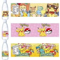 Hot Pokemon Water Bottle Labels Birthday Decoration Pikachu Waterproof Cute Stickers Baby Shower Kids Gifts Party Supplies