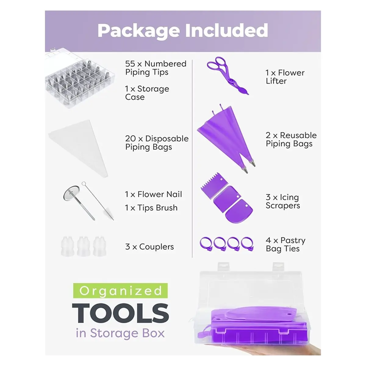 giftnew 90 PCs Piping Bags and Tips Set, Cake Decorating Supplies Kit with 55 Numbered Icing Piping Tips, 20+2 Pastry Bags