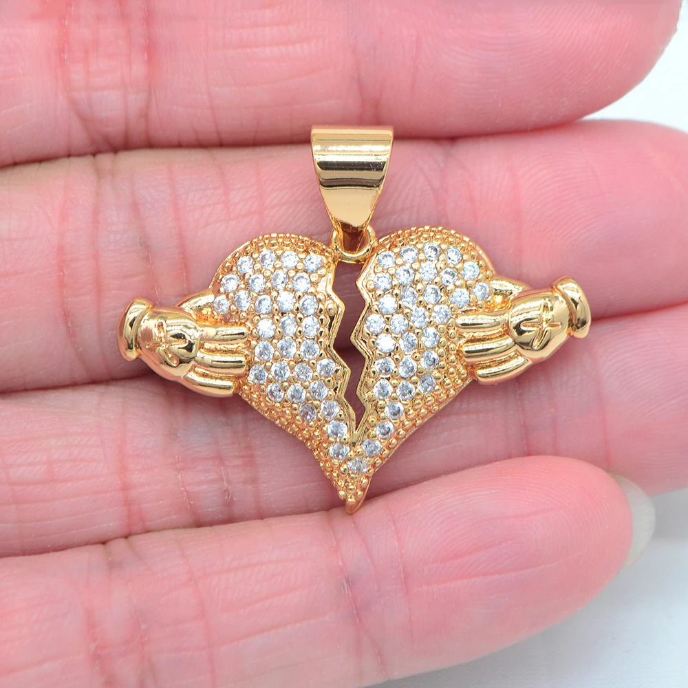 High Quality Gold Color Clear Cubic Zirconia Hip Hop Bling Heartbreak Pendant Jewelry