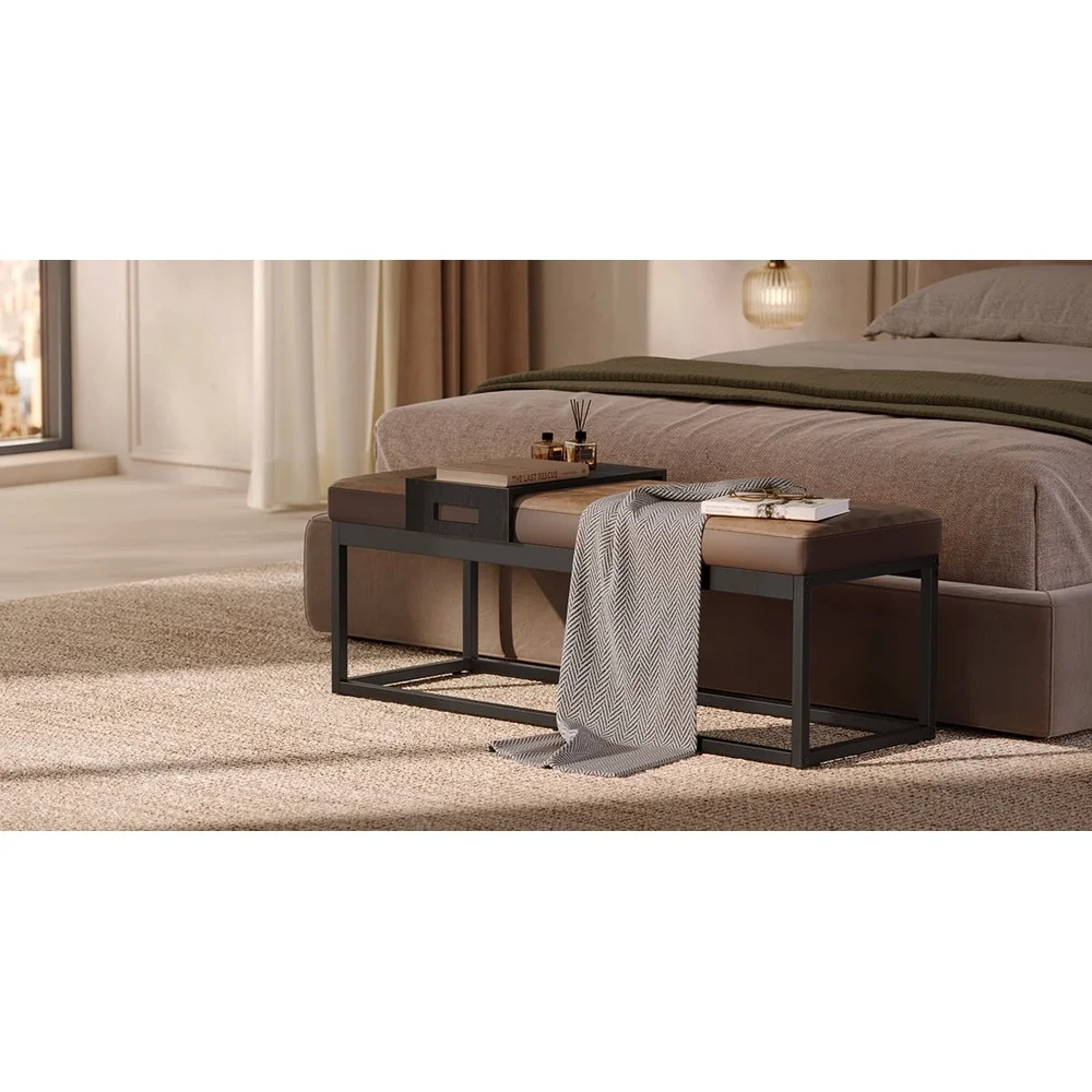 Multi-functional Ottoman Bench Footstool Coffee Table Shoe Bench with Reversible Top Tray Sturdy Steel Frame Indoor Use