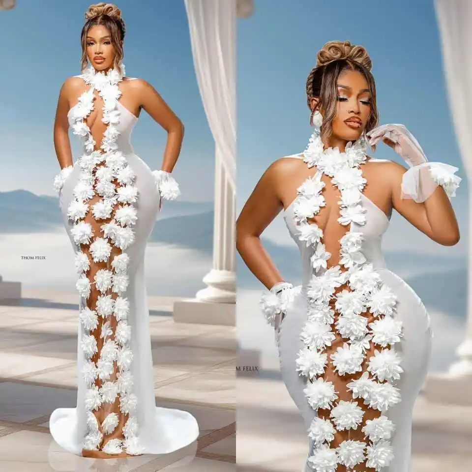 Arabië Zeemeermin Trouwjurken Illusion Handgemaakte Bloemen Sexy Bruidsjurken Voor Vrouwen Formele Bruid Jurk Aangepast