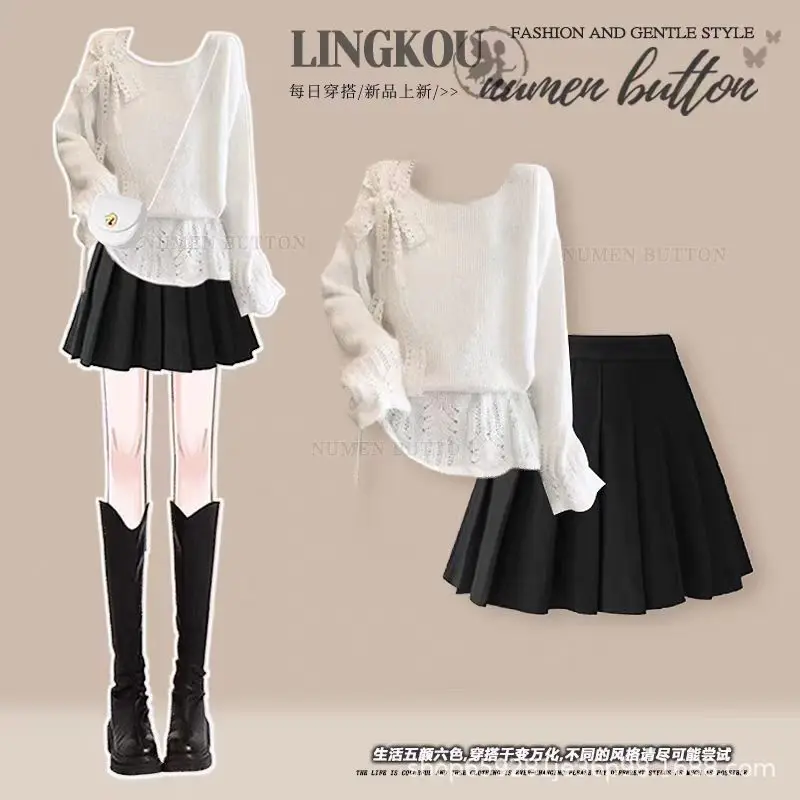 

Fashion Women's Set for Spring and Autumn New Casual Knitted Sweater+slimming and Age Reducing Short Skirt Two-piece Set