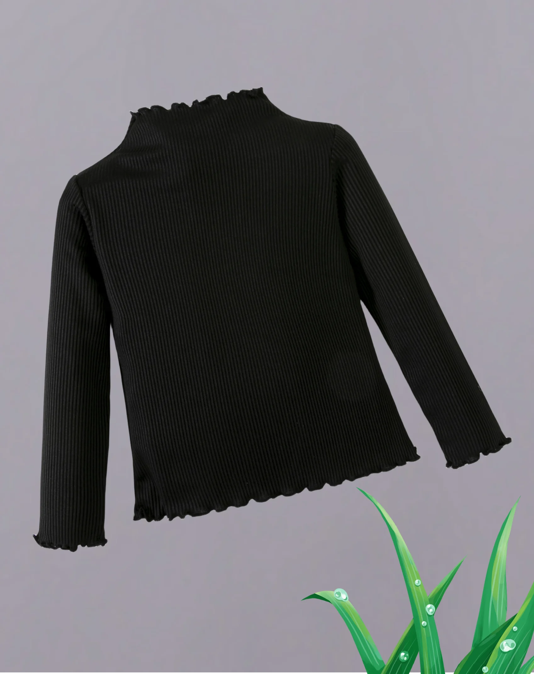 Sexy stylish black turtleneck sweater - ribbed design, lace neckline and cuffs