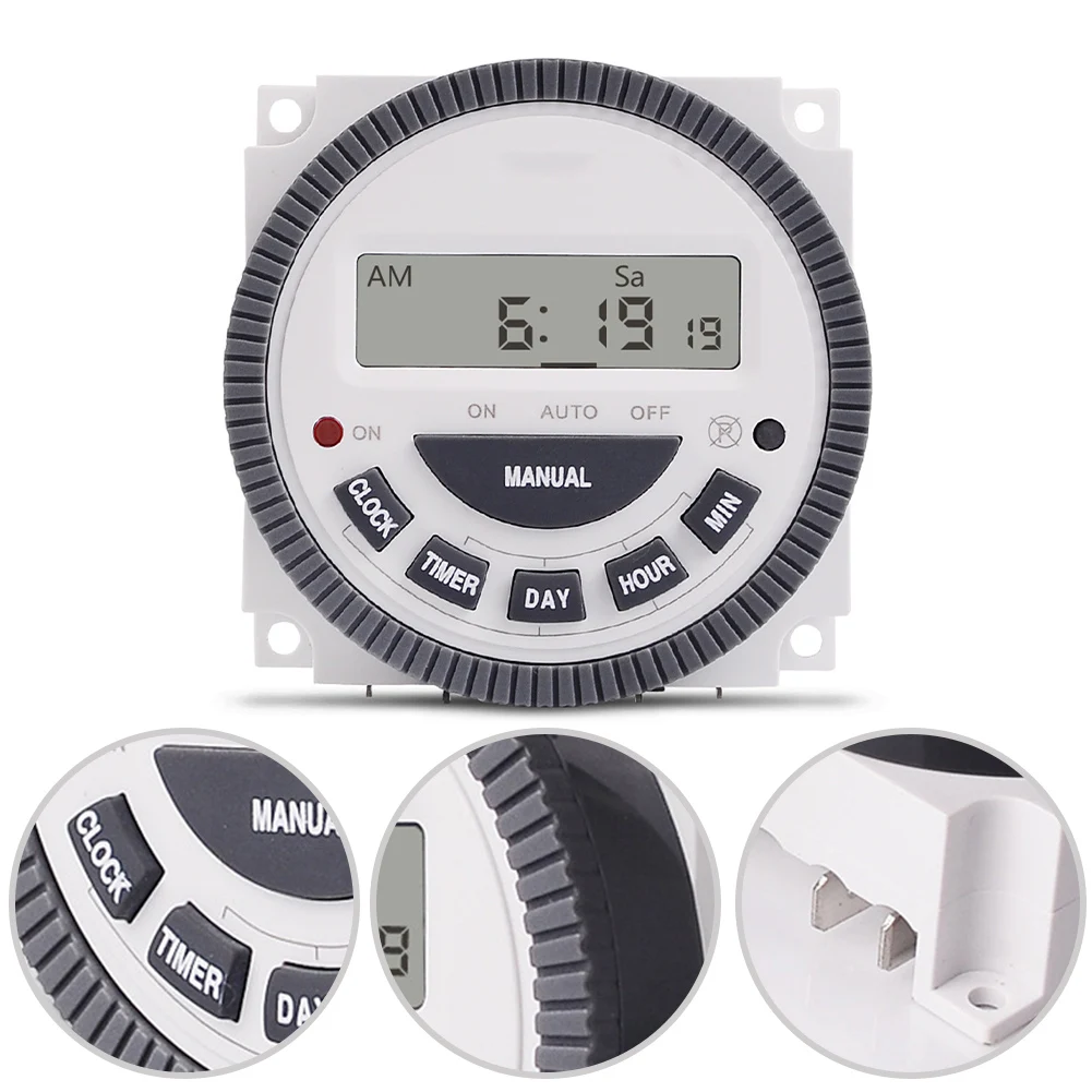 مفتاح إضاءة مؤقت رقمي مع شاشة LCD قابلة للبرمجة أسبوعيًا 16 برنامج تشغيل/إيقاف سعة 16 أمبير لتوفير الطاقة