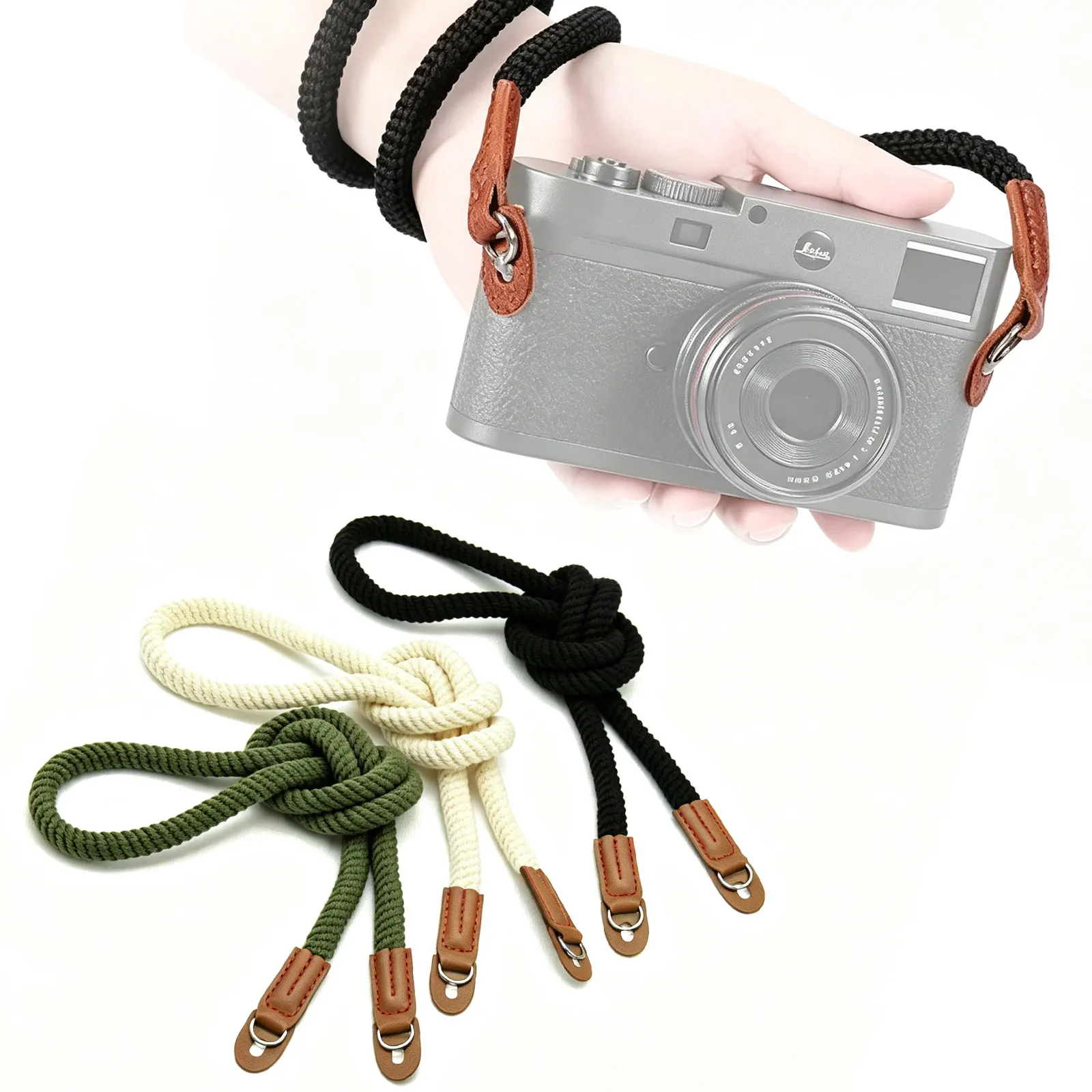 Hand-woven Cotton Camera Strap Soft Round Rope Wrist Neck Strap Adjustable Shoulder Lanyard for Mirrorless Film Camera