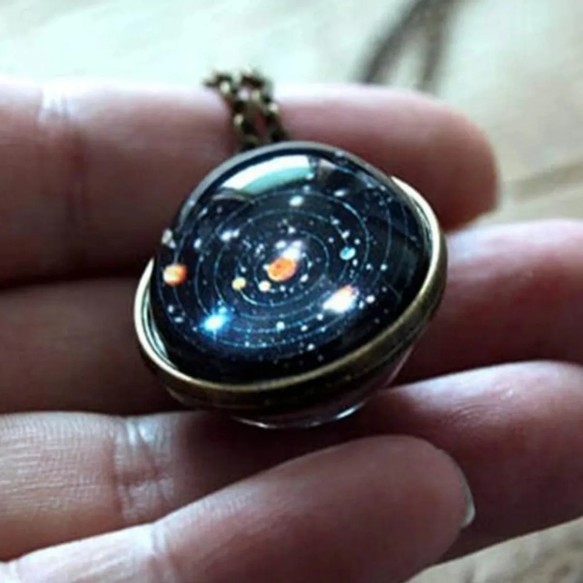 Solar System Eight Planets Necklaces Planet Galaxy Double Side Glass Ball Pendant Necklace for Women Men Astronomy Jewelry Gift