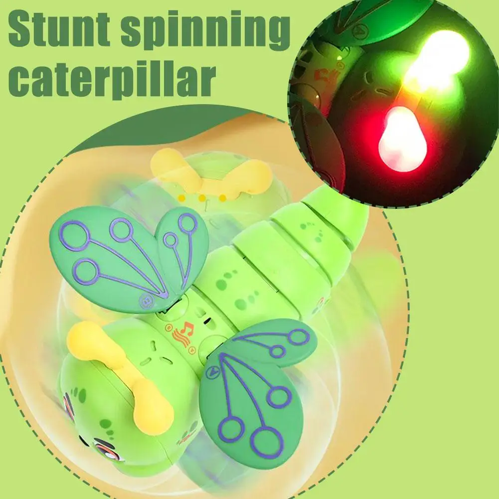 Cute Caterpillar With Color Light Dynamic Music Electric Rotating Birthday Caterpillar Cartoon Crawling Toy Gif Children's S1L1