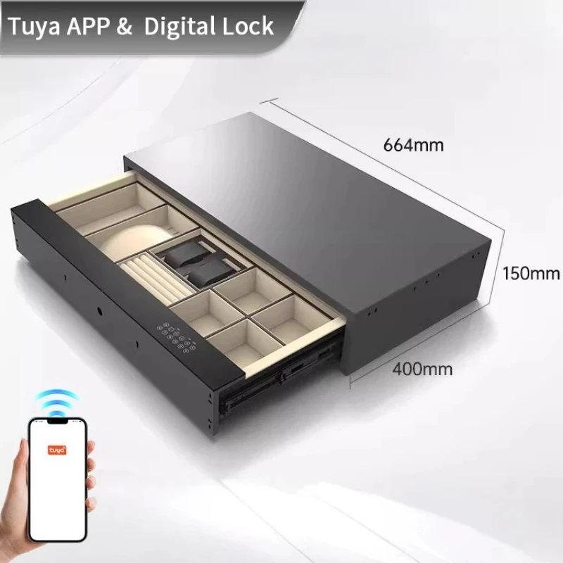 Smart high-end home hidden small furniture drawer safe, cash box, fingerprint digital lock safe, steel safe