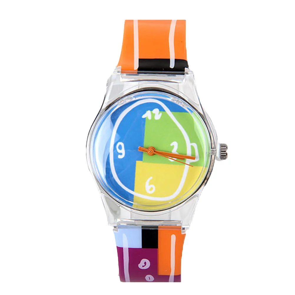 Colorful Watch with Cartoon Pattern Adjustable Strap Comfortable Plastic Time Learning Gift for