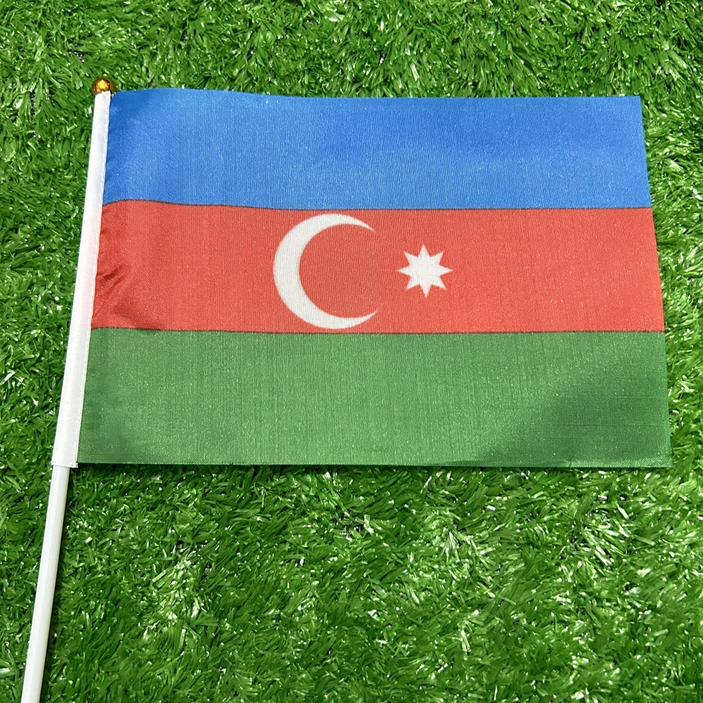 (SKY FLAG)Aserbaidschan Handflagge 10/20/50 Stück 14*21cm Aserbaidschan Handflagge zum Schwenken mit Kunststofffahnenmast zur Dekoration – Detail 4