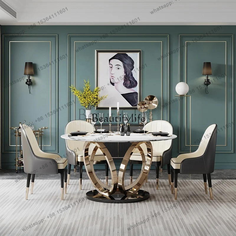 Sintered Stone Dining Table Luxury Sintered Stone Dining Table Round Marble Top Kitchen Table and Chair Set