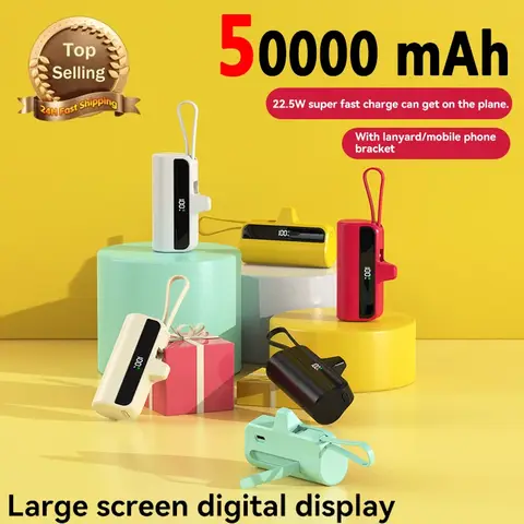 Nuova capsula da 50000 mAh di alimentazione mobile mini clip a filo incorporata batteria esterna tascabile portatile di alimentazione mobile 2 in 1 per Xiaomi iPhone