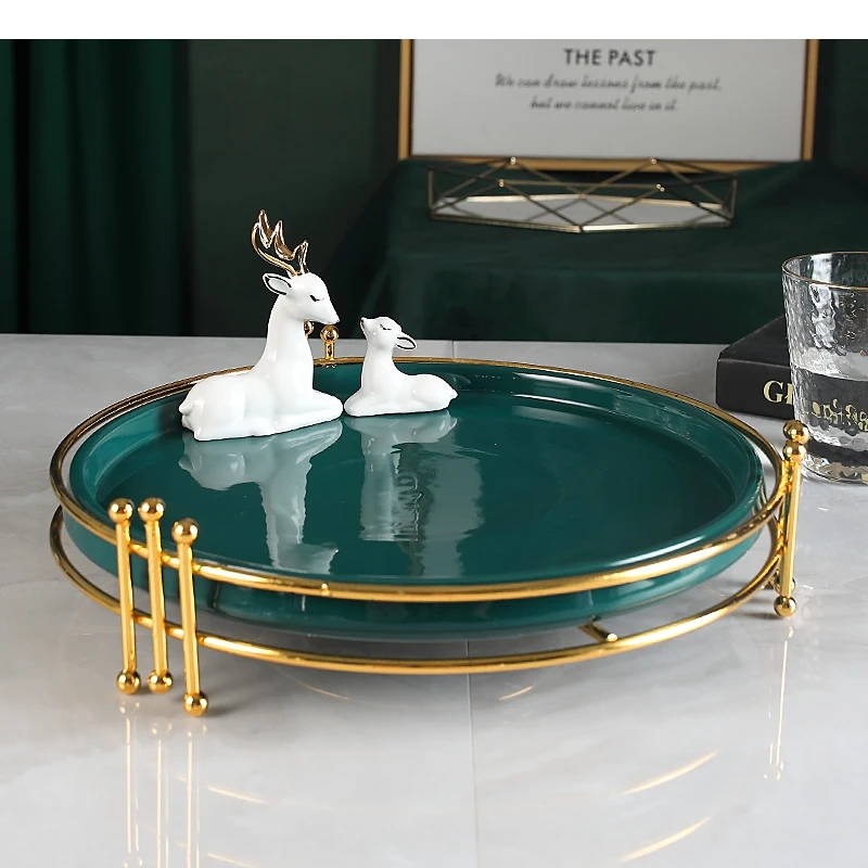 Green Ceramic Ring Dish Frutas Decorativas Lujosas Trays Decorative Fruit Bowl Food Dishes Dessert Serving Tray Tea Saucer