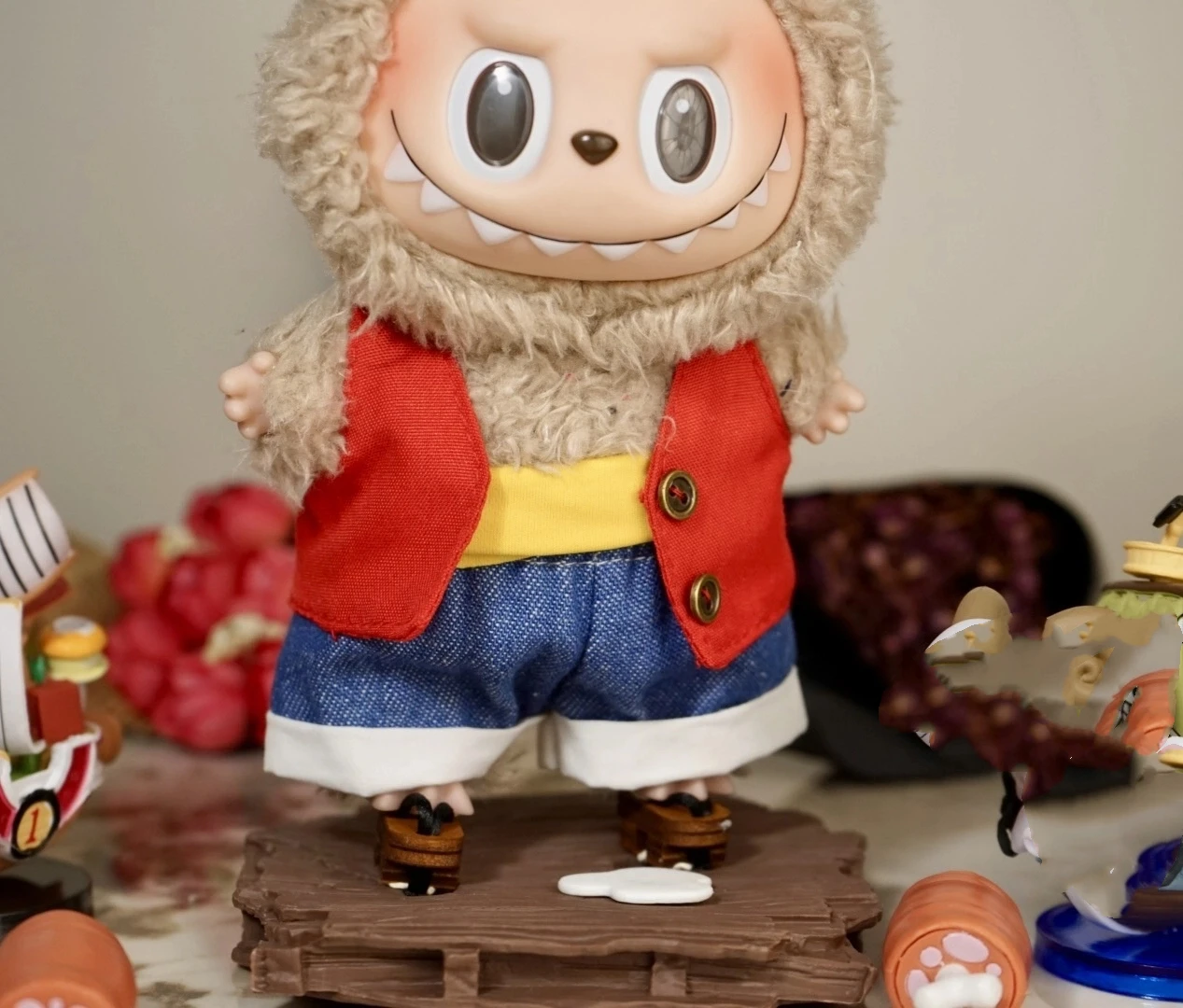 Labubu 인형 옷용 17cm Labubu 옷용 멋진 레드 조끼 세트 트렌디 플레이 펜던트 옷 인형 액세서리 축제 선물
