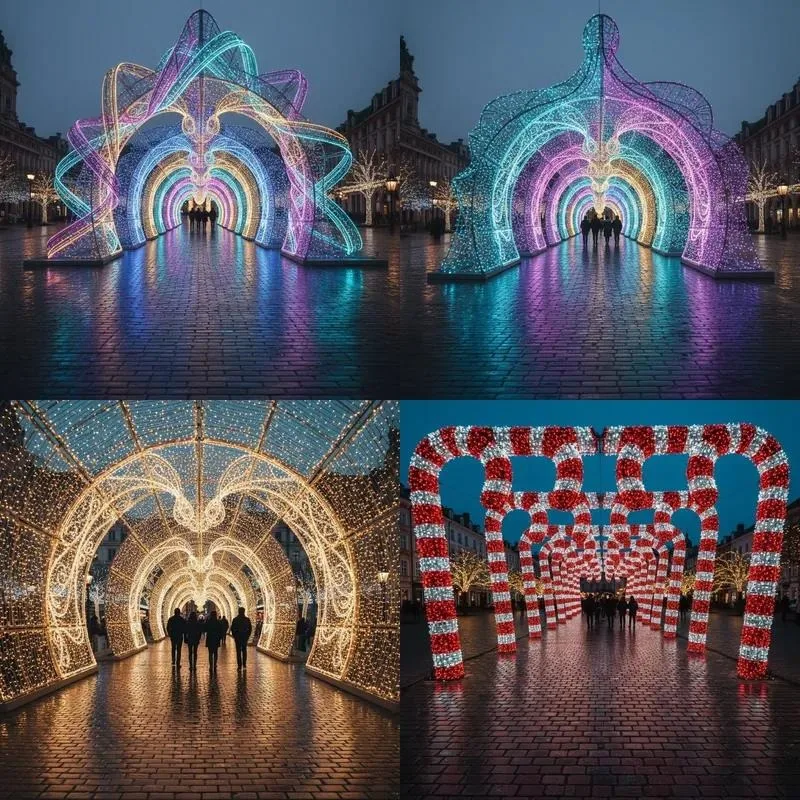 Outdoor Christmas Wedding Plaza Decorated Colourful Festive Display Giant Light Emitting Diode Tunnel Arch