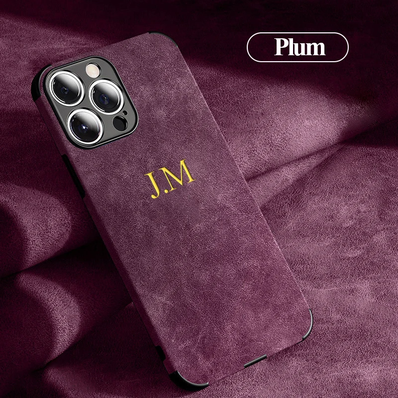 Personalised Case For iPhone 15 14 13 12 11 Pro Max Customized Name Initials Letters lambskin Leather Cover 15 14 13 Pro Max