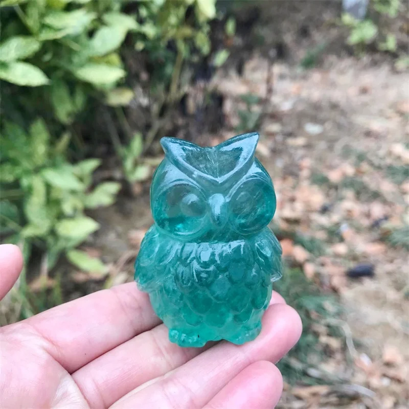 

Natural Fluorite Owl Hand Carved Quartz Gemstone Nighthawk Healing Crystal Stone Charms Reiki Decoration Gift 1pcs