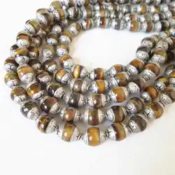 10PCS 8mm Nepal Hand Beads Tibetan Beads Capped Tiger Eye Beads TSB0125