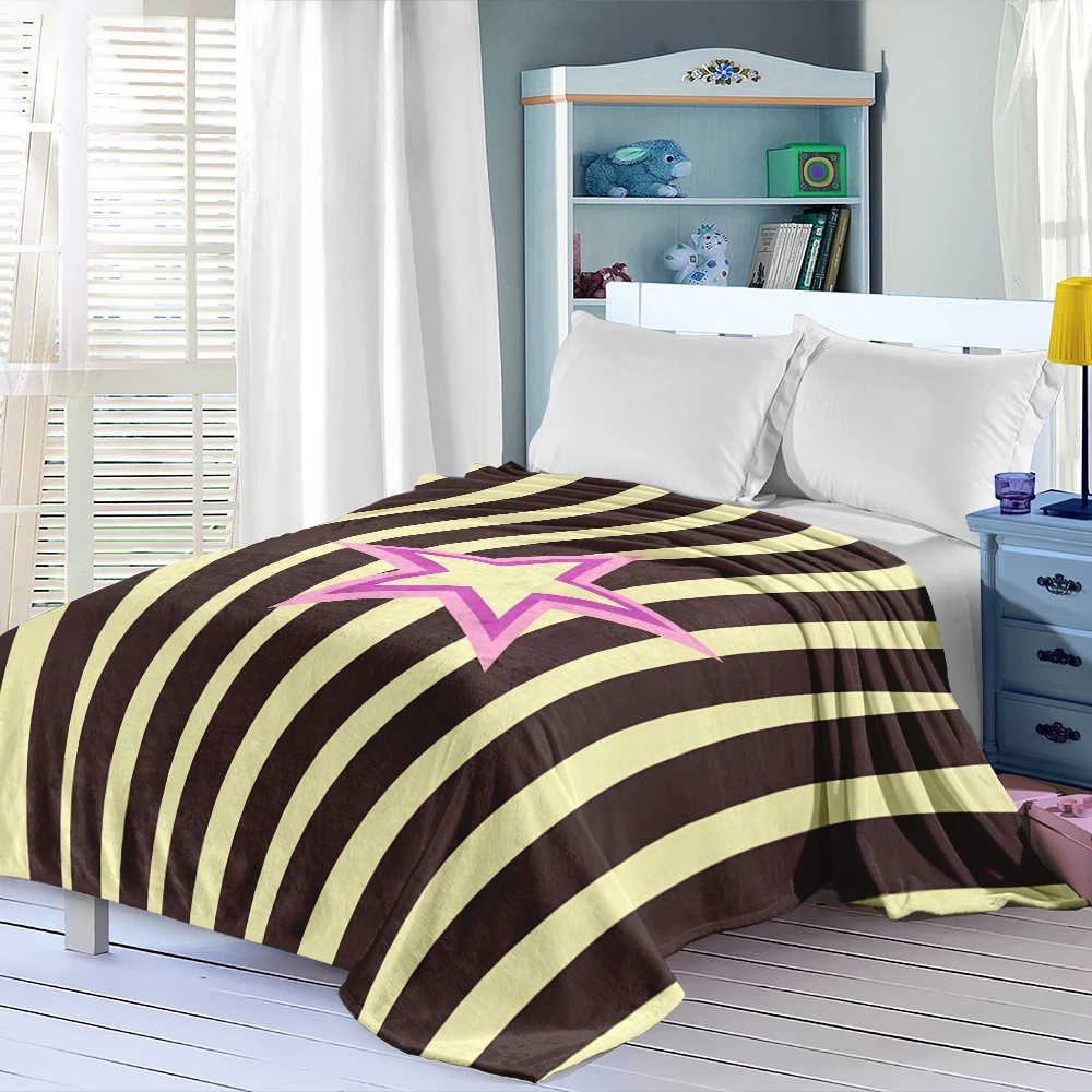 Brown Cream Stripes Star Warm Flannel Fleece Blanket Thick Soft Cozy Throw Blanket for Winter Bed Couch Plush Bedspread