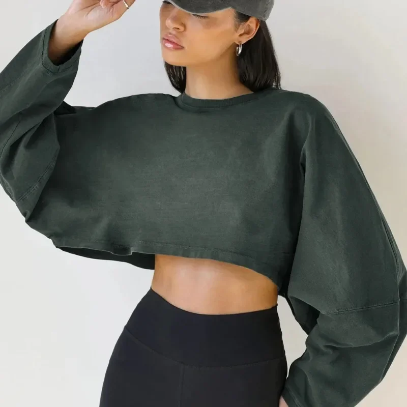 

2024 Women Sports Crop Top T-Shirts Gym Clothing Yoga Loose Tops Long Sleeve Sportswear Workout Clothing Fitness Smock