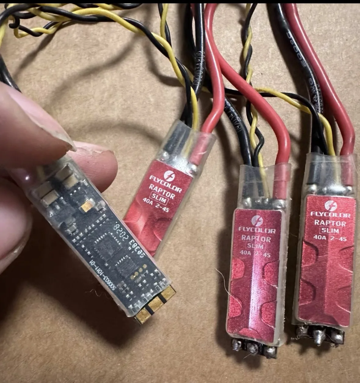 4pcs used Flycolor Raptor SLIM 40A 2-4S LiPo Only Narrow Brushless ESC Tested Working High Speed Electronic Speed Controller
