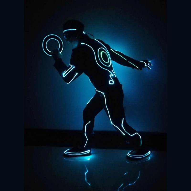 LED Dance Costumes Luminous  Tron Suit Light Up Clothing Glowing Dancer Stage Performance DJ Disco Dress