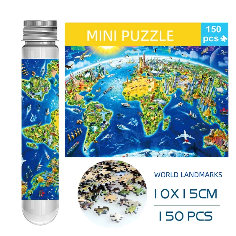 150PCS Mini Test Tube Jigsaw Puzzles World of Curiosities Landmarks Decompression Toy Fridget Puzzle Game Family Decoration