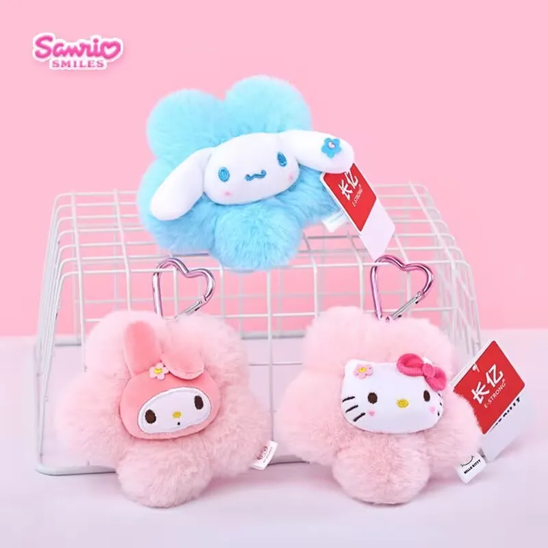 Authentic Product with Tag Produced By E-Strong Kuromi Hello Kitty Flower Shape Plush Keychain Wallet Hang Ornament Friends Gift