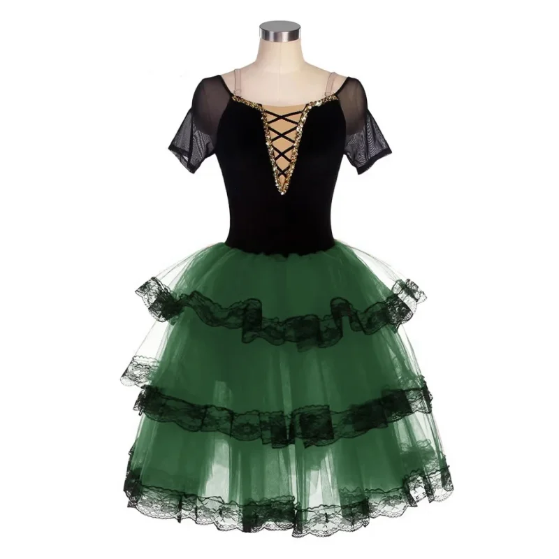 Abito da balletto Tutu da balletto professionale lungo da donna per ragazze Bambini Costumi da ballerina rossa Abito da ballo spagnolo per donne adulte