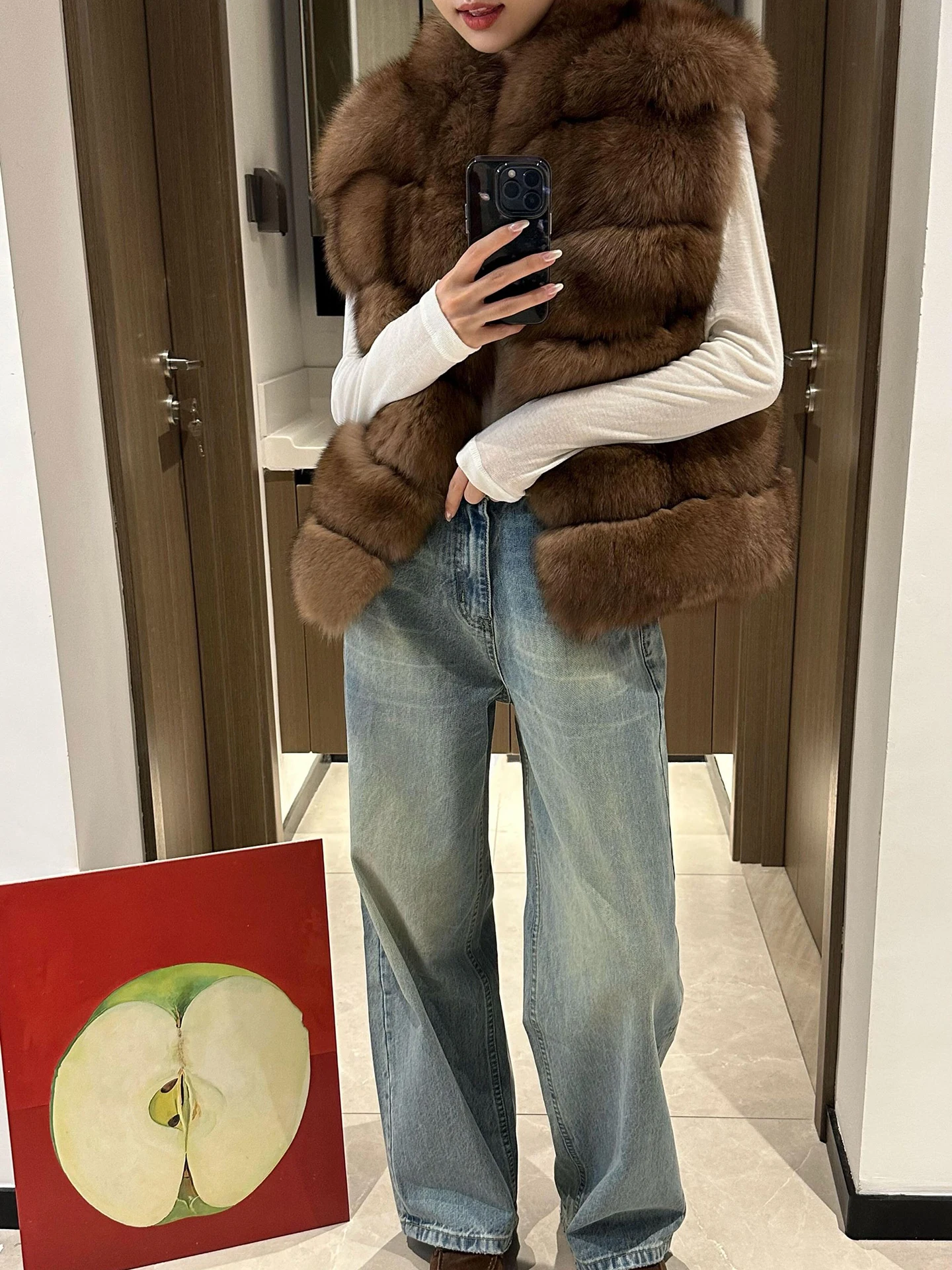 Chaleco de piel de zorro sintética a la moda para mujer, chaleco grueso de cuero de lujo ecológico de estilo de alta gama para otoño e invierno