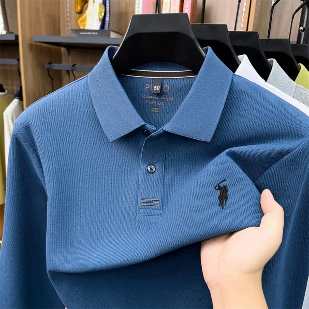 2026 neues 100% reines Baumwoll-Poloshirt der High-End-Marke für Herren, langärmelig, Herbstmode, luxuriöse Stickerei, Golf-Oberteil, Business-T-Shirt – Detail 3