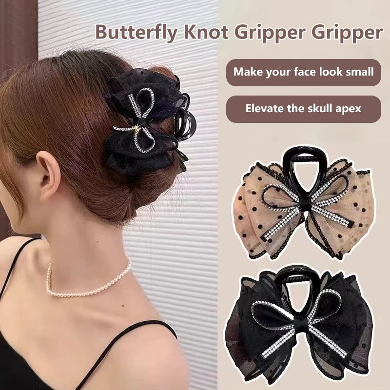 Trendy Women Lace Bow Hairpin Korean Version Of Butterfly Satin Elegant Hair Clips Girls Hair Ponytail Ponytail Clip Accessories